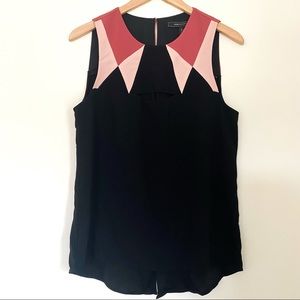 BCBG MAXAZRIA Black and Pink Color Block Key Hole Top Size Small Open Back